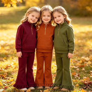 Sudadera personalizada con media cremallera para bebés niñas, de algodón orgánico y elastano, suave y más gruesa, para otoño, ideal para conjuntos festivos y ropa a juego para hermanas, venta al por mayor - Product Image 1