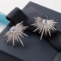 Boucles d'oreilles tendance en cuivre pour femme, motif ailes de diamant exagérées et étoiles étincelantes