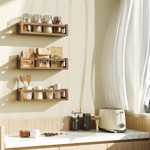 Wooden Wall Mounted <b>Shelf</b> 3 Tier Rectangle Brown Durable Storage <b>Rack</b> For Kitchen Living Room Bathroom - Product Image 1