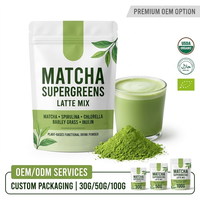 Mélange pour Latte Matcha Supergreens avec Spiruline, Chlorelle, Herbe d'Orge, Inuline – Poudre de Boisson Fonctionnelle Végétale OEM