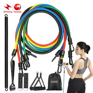 Expansor de borracha multifuncional para exercícios, elástico elástico com barra de treinamento, conjunto de tubos de resistência fitness, 11 unidades