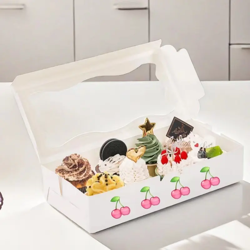 Individuell bedruckte Backboxen zum Mitnehmen zur Verpackung von Bäckerei Obstkuchen Plätzchen Makronen Muffins Verpackungsboxen mit durchsichtigem Fenster