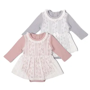 Long Sleeves Dress with RTS Baby Flutter Sleeve Rib Tunic Dress Full Knitted Rompers Soft Cotton Support Petelulu Toddler Girls