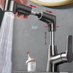 <span class=keywords><strong>Robinet</strong></span> de lavabo moderne en laiton chromé à levier unique, mitigeur de lavabo mural extractible, anti-corrosion, léger - Product Image 2