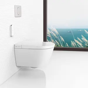 シンプルなデザインの細長いシート加熱自動電気多機能ウォールマウントトイレスマートインテリジェンス用バスルーム
