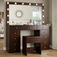 Coiffeuse moderne multifonctionnelle avec rangement et miroir éclairé, idéale pour la maison et la chambre à coucher - Vente en gros