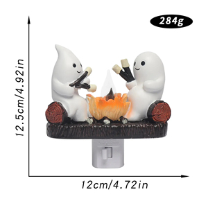 Ghost Campfire Night <b>Light</b> <b>Plug</b>-in Wall Flickering Flame Nightlight Halloween 3D Cute Spooky Marshmallow Ghost Decoration - Product Image 6