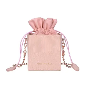 사용자 정의 패션 프랑스 스타일 Drawstring 버킷 체인 클러치 가방 가짜 가죽 어깨 핸드백