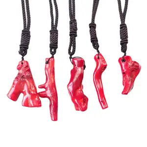 Red Coral Natural Branches Polished Loose Gemstone Making Jewelry Necklace with Black Rope Vintage Accessories Irregular Shape