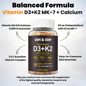Compléments Gommeux Végans de <span class=keywords><strong>Vitamine</strong></span> D3 <span class=keywords><strong>K2</strong></span> à Marque Blanche – <span class=keywords><strong>Vitamine</strong></span> <span class=keywords><strong>D</strong></span> <span class=keywords><strong>MK7</strong></span> K pour le Calcium, des Os Plus Forts et une Santé Immunitaire Améliorée - Product Image 3