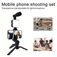 Kit de vlogging pour smartphone avec trépied, support de téléphone, mini microphone, lumière LED, kit de démarrage pour TikTok, diffusion en direct, vidéo YouTube