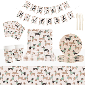 Décorations de fête d'anniversaire pour chien DAMAI, ensemble de vaisselle pour chiot, assiettes, gobelets, serviettes, thème chien pour les fêtes sur le thème des pattes, pour 8 personnes - Product Image 1