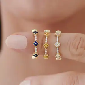 VLOVE Anéis de ouro maciço para joalheria, atacado de fábrica, diamantes de trevo 14k ou 18k