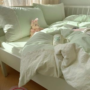 Ropa de <span class=keywords><strong>Cama</strong></span> de Algodón Lavado <span class=keywords><strong>Verde</strong></span> Menta, Diseño Industrial Costero, Sensación de Lujo, Resistente a la Estática, Portátil para Viajes - Product Image 2