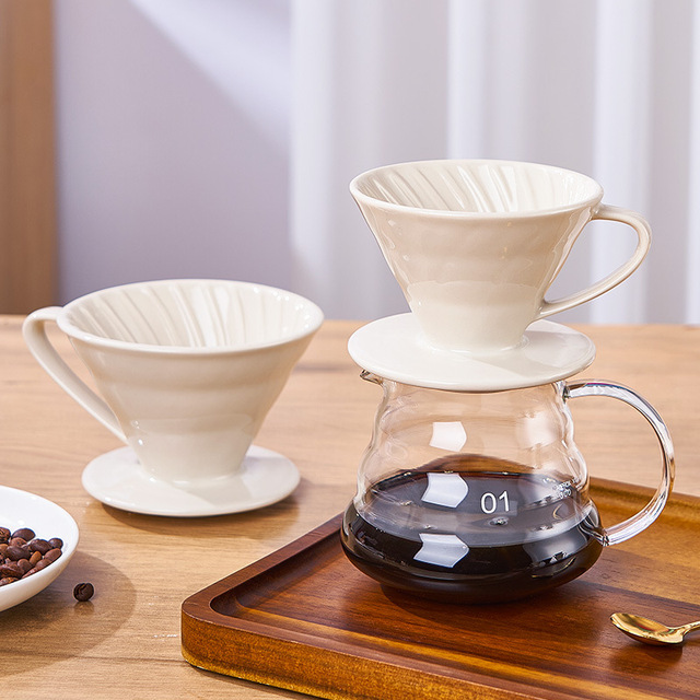 European Ceramic Pour Over Coffee Filter Cup for V60 Eco-Friendly Single Cup Brewer with Funnel for Coffee Lovers