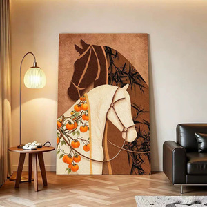 Vintage Horse Abstract Art <b>Canvas</b> Print Beige <b>Frame</b> Rectangle Wall Decor For Living Room Entryway - Product Image 3