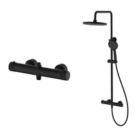 SANIPRO Ensemble de robinet de douche mitigeur de bain rond thermostatique en plastique enduit de zinc noir mat pour salle de bain