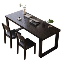 Escritorio de Computadora Moderno de Madera Maciza, Escritorio Grande y Duradero de Color Negro, Mesa de Conferencias Comercial, Mesa de Comedor Minimalista