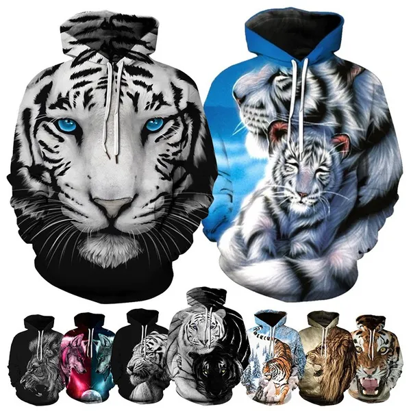 2021 New High Quality Oversize Pullover 3D Printed Hoodies for Men Animal Tiger Fashion Casual 3D Printed Hoodies From Men
