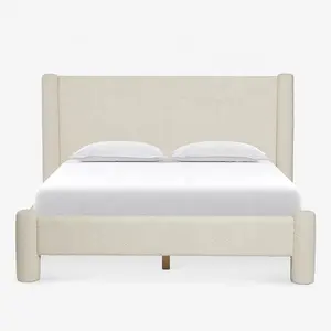 Luxury Bed Contemporary Bedroom Furniture Arched Headboard Fabric Soft Queen King Bed