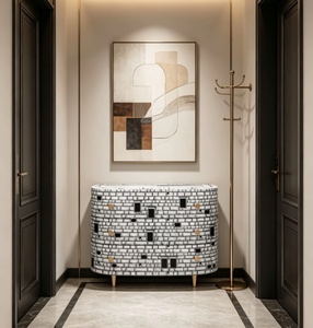 Armoire de rangement élégante <span class=keywords><strong>et</strong></span> luxueuse avec dessus imprimé artisanal <span class=keywords><strong>et</strong></span> pieds en métal minimalistes pour un rangement résidentiel haut de gamme - Product Image 2