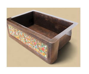 Fregadero de cocina rústico de cobre hecho a mano, estilo granja, con delantal frontal, de un solo tazón, con textura martillada, para cocina - Product Image 1