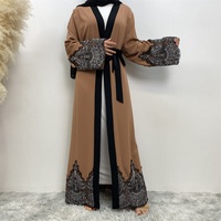 Abaya ouverte élégante de haute qualité en tissu Nida pour femmes musulmanes, broderie, manches longues, cardigan, Ramadan, Eid, vêtements islamiques (1962)