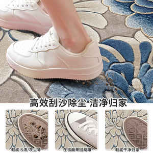 Tapis d'entrée floral rectangulaire en fibre de polyester antidérapant pour la maison, motif bleu brocart ciel - Product Image 4