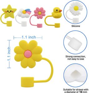 A prova di polvere 10 mm 0.4 in paglia riutilizzabile punte carine <span class=keywords><strong>Daisy</strong></span> fiori nuvola animale anatra Toppers paglia per regali di natale - Product Image 3