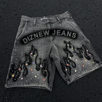 DiZNEW 2025 Design exclusif d'un jean noir rétro incrusté de pierres précieuses, short en jean haut de gamme de qualité garantie pour homme