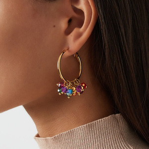 Stainless Steel Drop <b>Earrings</b> With Colored Glass Beads <b>Tassel</b> Design For Fashion Jewelry - Product Image 2