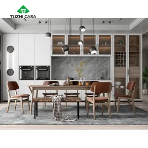 Поставщик TUZHI CASA, современный белый дизайн, металлические глянцевые деревянные кухонные шкафы, шкафы