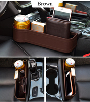 Organisateur de console d'accoudoir en cuir PU et polyester pour l'espace latéral du siège de voiture, avec poches de rangement, porte-gobelet et trou pour chargeur USB/téléphone 1-3