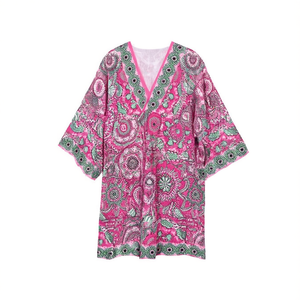 Camisa de playa de manga media estilo mandala, 88x54cm, vestido de baño con cuello en V - Product Image 2