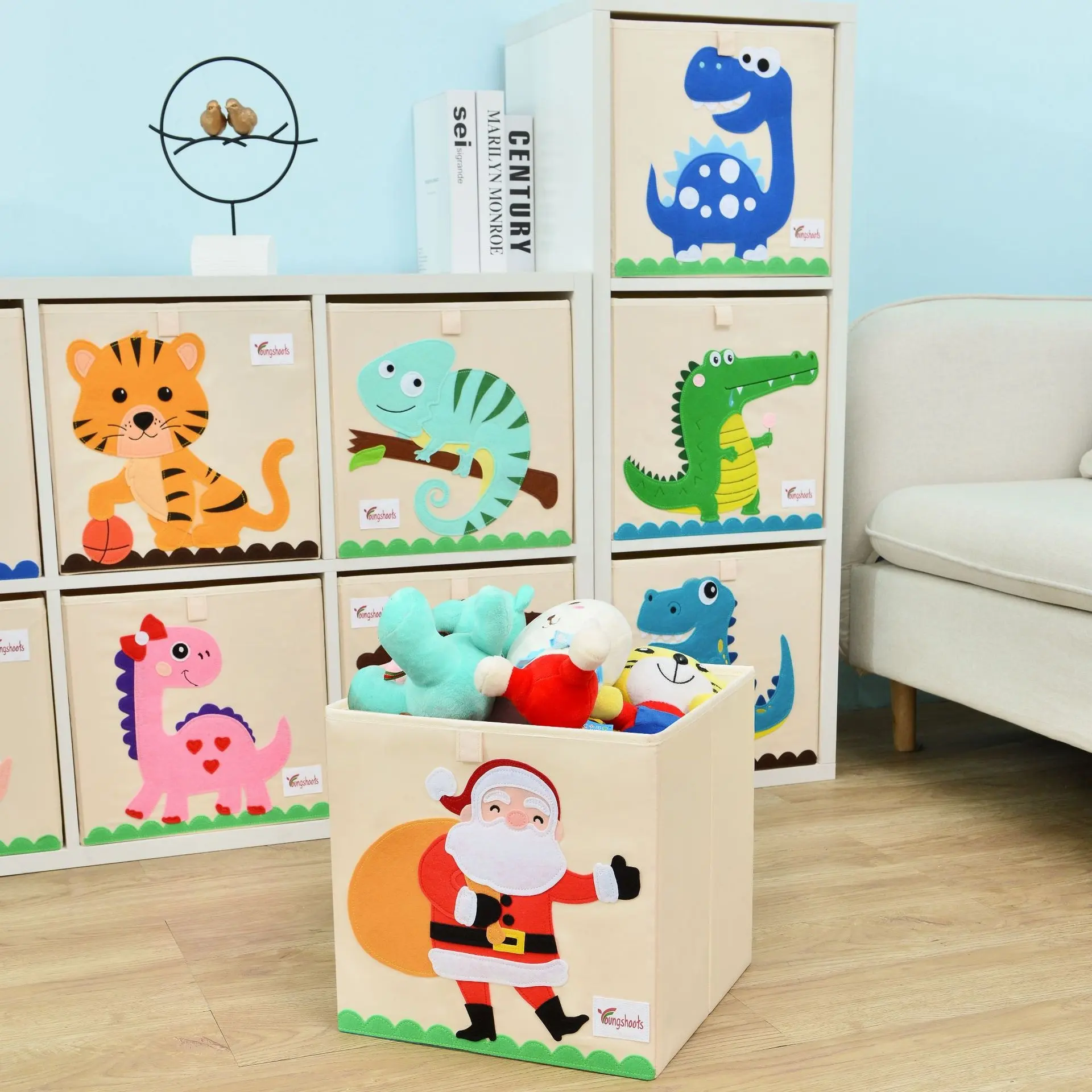 Cubo de quarto de meninos dobrável casa rack bonito padrão animal brinquedo blocos organizador caso caixa de armazenamento de fotos