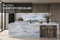 Dalle de marbre FANCY STONE Ciel Bleu Nuage Blanc, polie et rétroéclairée, en pierre naturelle pour îlots de luxe, murs décoratifs et bars design