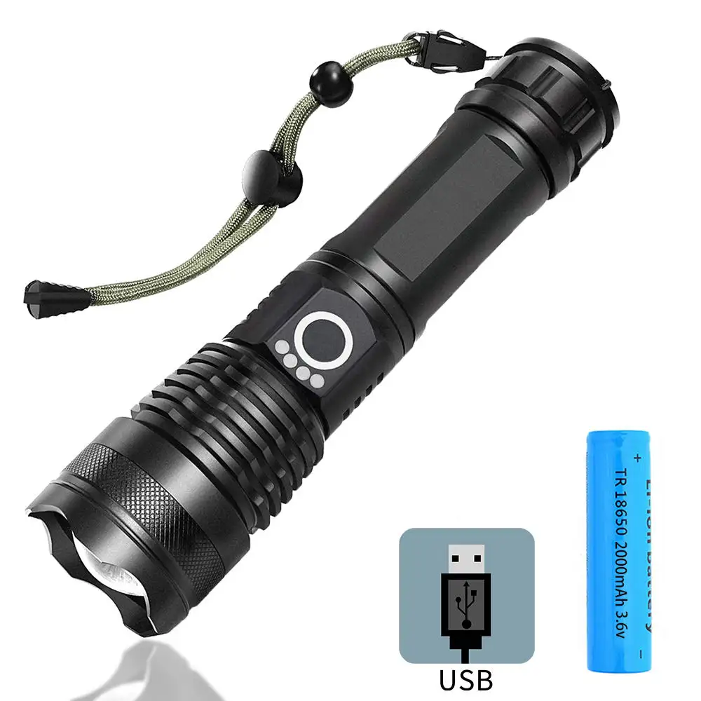 XHP50 senter 1000 lumens super terang, Senter obor berkemah tahan air Usb dapat diisi ulang Led, senter taktis