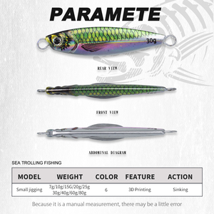 Vente en gros de leurres de pêche en métal lumineux de 7g, 10g, 15g, 20g, 25g, 30g, 40g, 60g, 80g, leurres de pêche en plomb lumineux avec hameçons doubles - Product Image 2