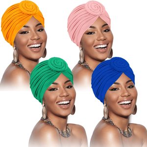 Lot de 5 turbans africains ethniques en satin de soie pour femmes, bonnets <span class=keywords><strong>chimio</strong></span> pour perte de cheveux, chapeaux d'<span class=keywords><strong>hiver</strong></span> pour fêtes, pré-tricotés et ajustables - Product Image 1