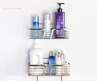 Étagère de panier de douche adhésive noire sans perçage, sans trace avec porte-savon