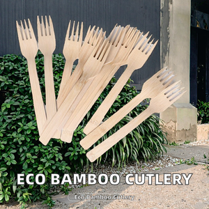 Ensemble de couverts jetables en bambou, couteau, fourchette, cuillère, vaisselle écologique pour le camping - Product Image 2