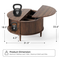 Table basse ronde en bois robuste avec compartiment de rangement dissimulé, en noyer cannelé, mobilier de salon, vente en gros pour appartement