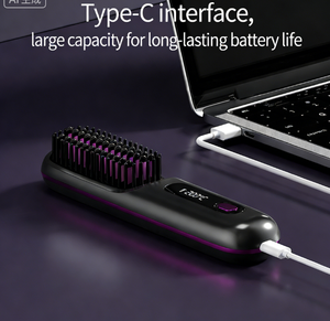 Brosse lissante chauffante en céramique sans fil rechargeable par USB avec écran LCD, 3 réglages de température, masseur capillaire portable - Product Image 6