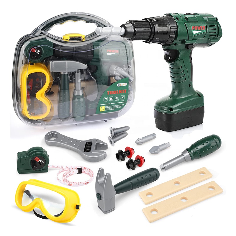 (Only for US customers) TOY Life 16PCS Plastic STEM Educational Toys Electric Drill Box Pretend Toy Tool Set for Kids