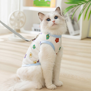 Débardeur respirant en maille tendance à imprimé floral mignon pour chat et <span class=keywords><strong>chien</strong></span> avec attache de laisse en D - Product Image 2