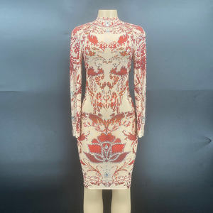 مصمم جديد الملابس الماركات الشهيرة منمق مع الماس أم العروس فساتين حمراء طباعة العيد حزب اللباس - Product Image 6