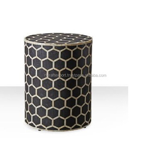 Hecho a mano negro blanco rayas diseño cóctel panal hueso redondo incrustaciones mesa de centro Muebles de sala de estar mesita de noche opción - Product Image 5
