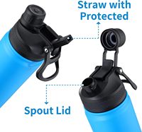 Bouteille d'eau isotherme en acier inoxydable 24 oz avec couvercle 2-en-1 à paille et ouverture rapide, sans BPA, anti-fuite, garde au froid 24h, pour voyage, gym, école