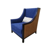 Fauteuil d'appoint élégant bleu profond pour villa et resort, chaise de salle à manger, fauteuil d'angle en cuir PU pour hall d'hôtel et mobilier de repos