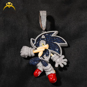 Gioielli di moda Hiphop 925 argento Sterling ghiacciato ciondolo sonico VVS Moissanite personaggio dei cartoni animati personalizzato ciondolo - Product Image 2